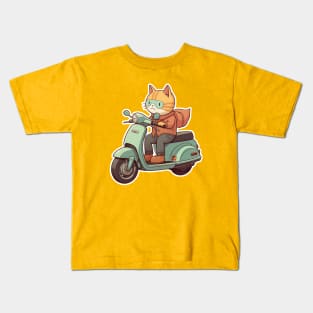 Kawaii cat riding scooter Kids T-Shirt